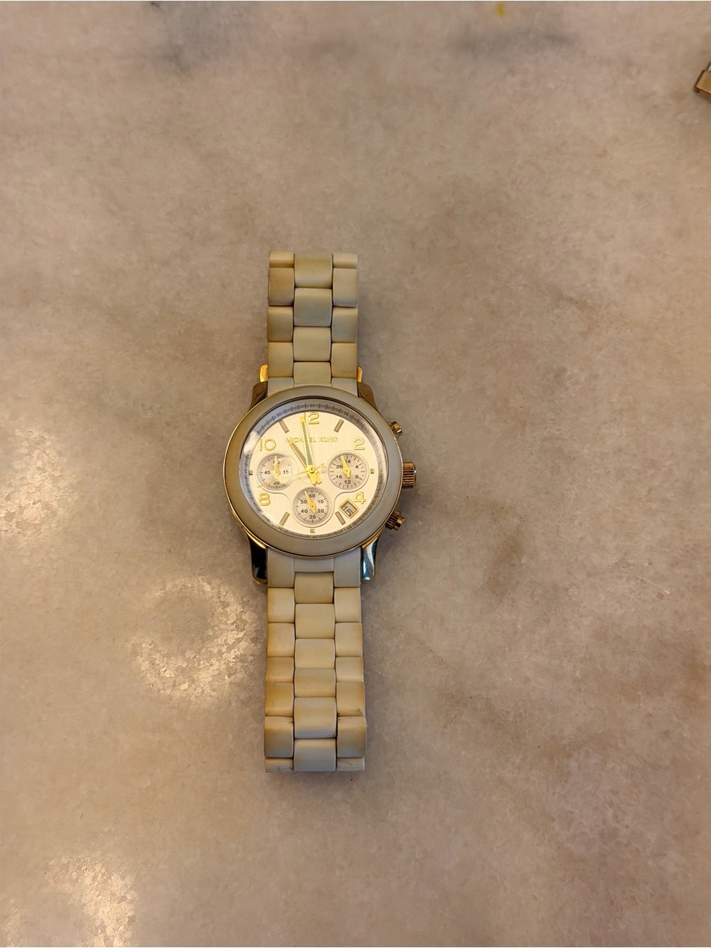 Michael Kors Tan Stained and Gold Rubber link Chronograph Bracelet Watch